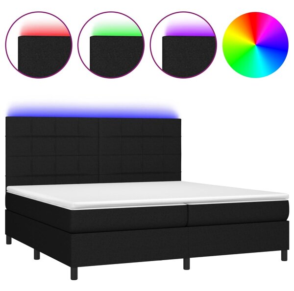 Krevet box spring s madracem LED crni 200x200 cm od tkanine - Crna / 200 x 200 cm