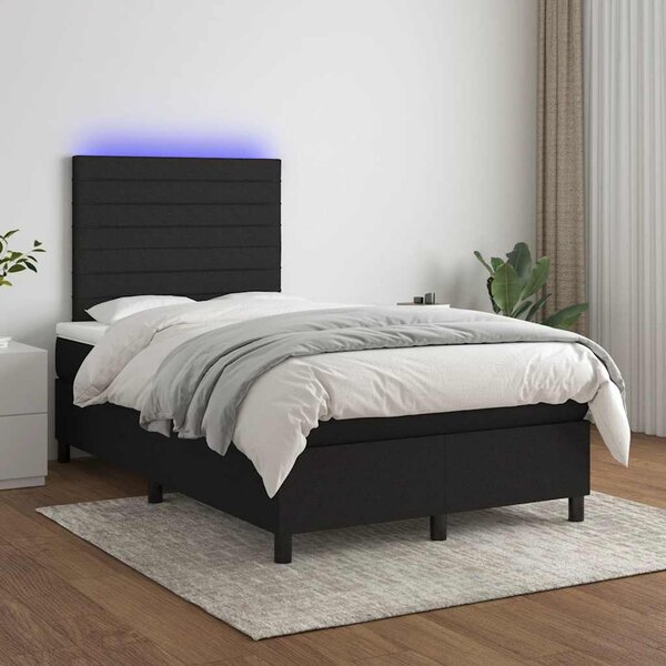 Krevet box spring s madracem LED crni 120 x 200 cm od tkanine - Crna / 120 x 200 cm