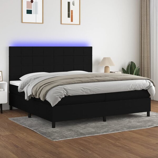 Krevet box spring s madracem LED crni 200x200 cm od tkanine - Crna / 200 x 200 cm