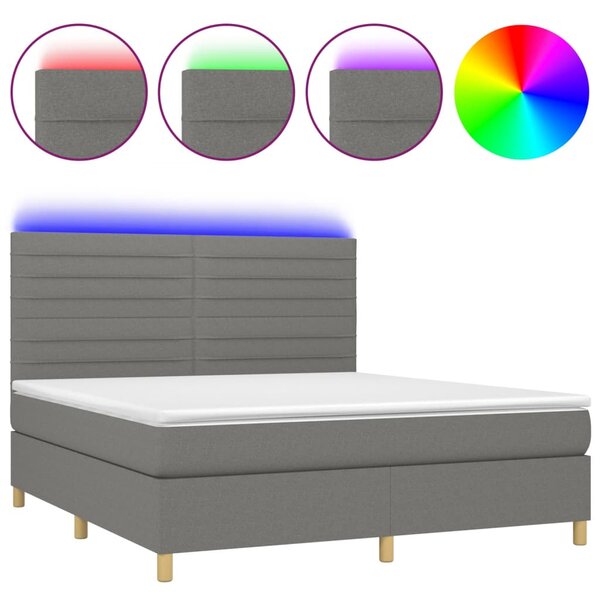 Krevet box spring s madracem LED tamnosivi 160x200 cm tkanina - Siva / 160 x 200 cm