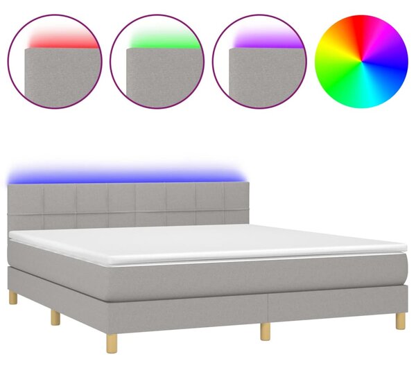 Krevet box spring s madracem LED svjetlosivi 160x200 cm tkanina - Siva / 160 x 200 cm