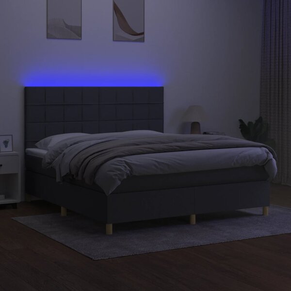 Krevet box spring s madracem LED tamnosivi 160x200 cm tkanina - Siva / 160 x 200 cm