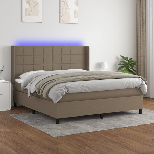 Krevet box spring s madracem LED smeđesivi 180x200 cm tkanina - Tupe / 180 x 200 cm