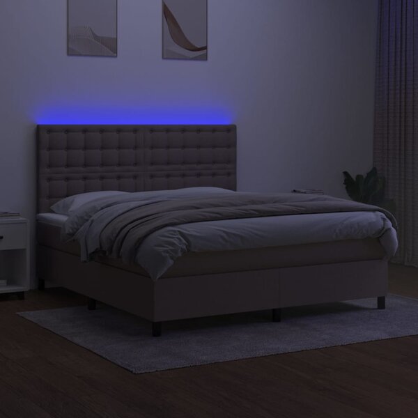 Krevet box spring s madracem LED smeđesivi 180x200 cm tkanina - Tupe / 180 x 200 cm