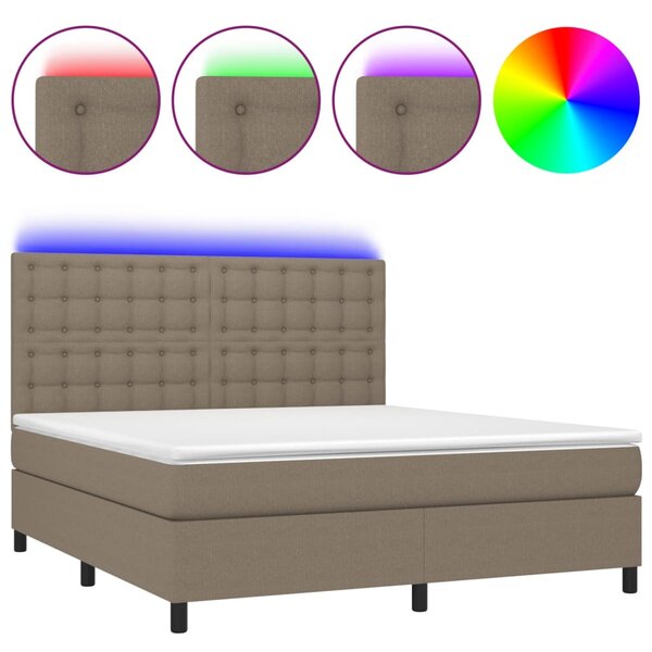 Krevet box spring s madracem LED smeđesivi 180x200 cm tkanina - Tupe / 180 x 200 cm
