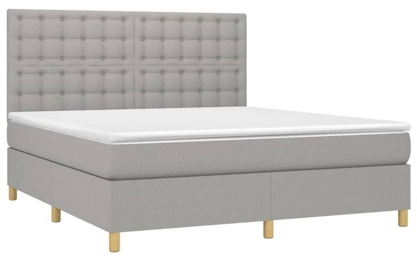 Krevet box spring s madracem LED svjetlosivi 160x200 cm tkanina - Siva / 160 x 200 cm