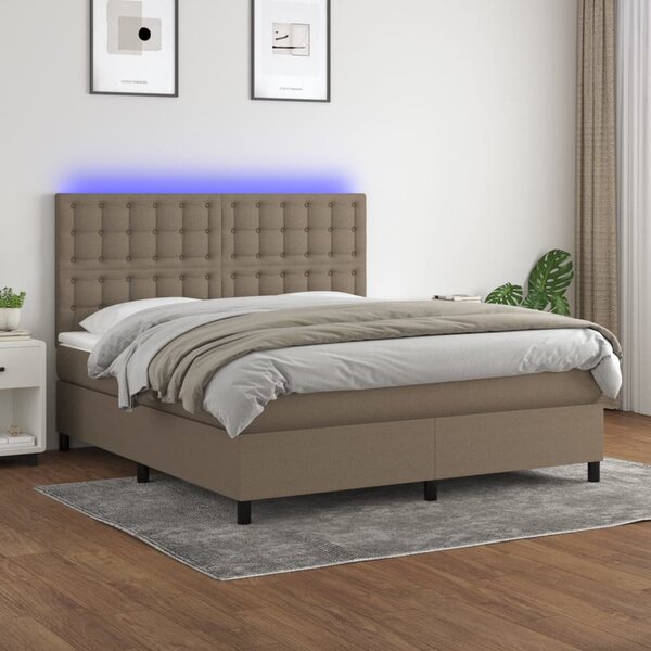 Krevet box spring s madracem LED smeđesivi 180x200 cm tkanina - Tupe / 180 x 200 cm