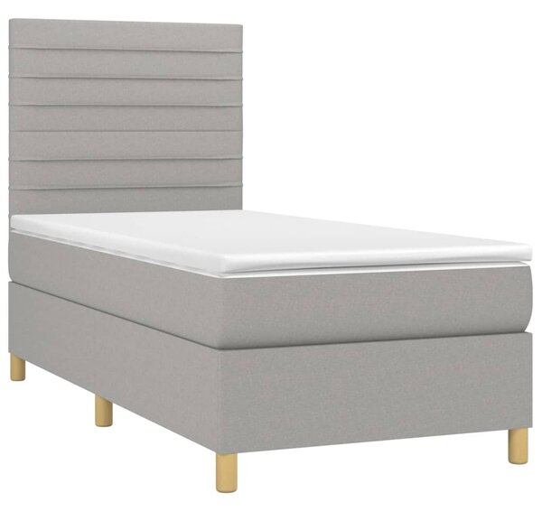 Krevet box spring s madracem LED svjetlosivi 90x190 cm tkanina - Siva / 90 x 190 cm