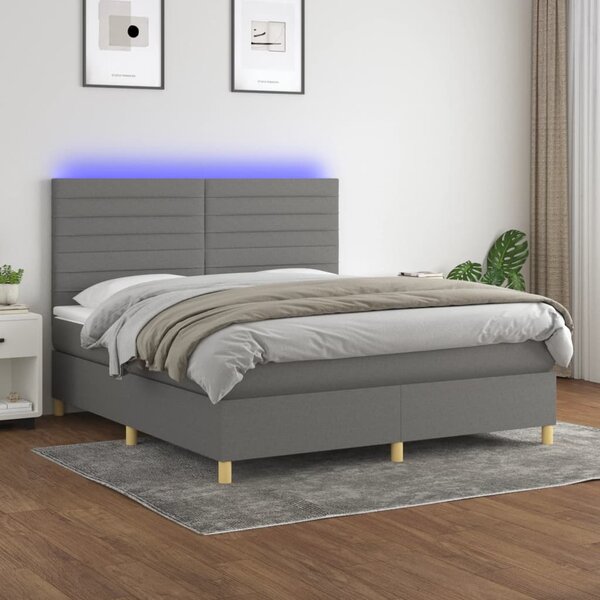 Krevet box spring s madracem LED tamnosivi 160x200 cm tkanina - Siva / 160 x 200 cm