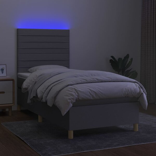 Krevet box spring s madracem LED svjetlosivi 90x190 cm tkanina - Siva / 90 x 190 cm