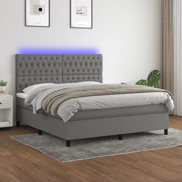 Krevet box spring s madracem LED tamnosivi 160x200 cm tkanina - Siva / 160 x 200 cm