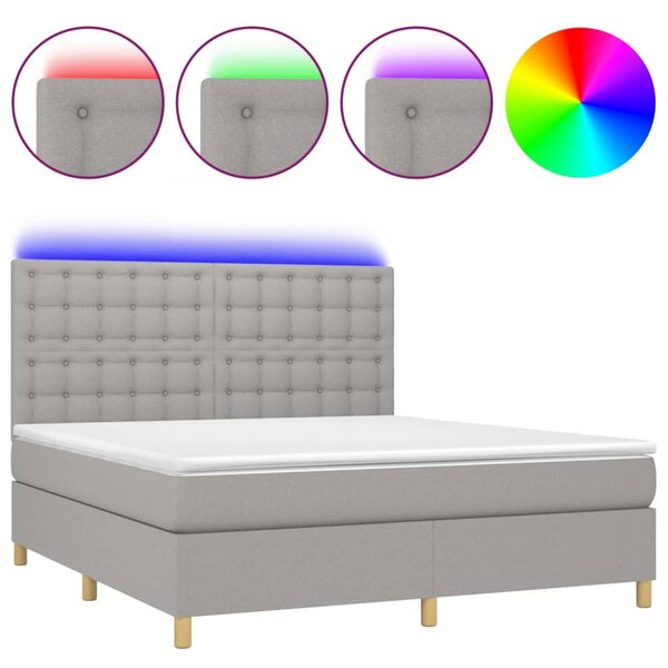 Krevet box spring s madracem LED svjetlosivi 160x200 cm tkanina - Siva / 160 x 200 cm