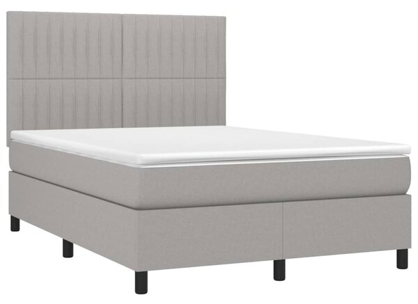 Krevet box spring s madracem LED svjetlosivi 140x200 cm tkanina - Siva / 140 x 200 cm