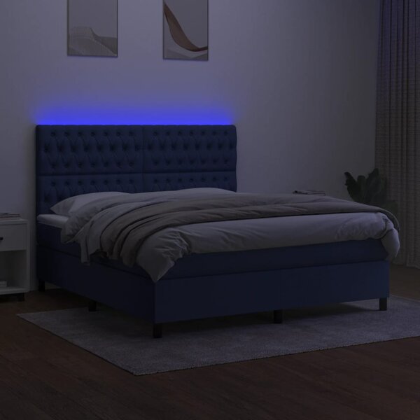 Krevet box spring s madracem LED plavi 180x200 cm od tkanine - Plava / 180 x 200 cm
