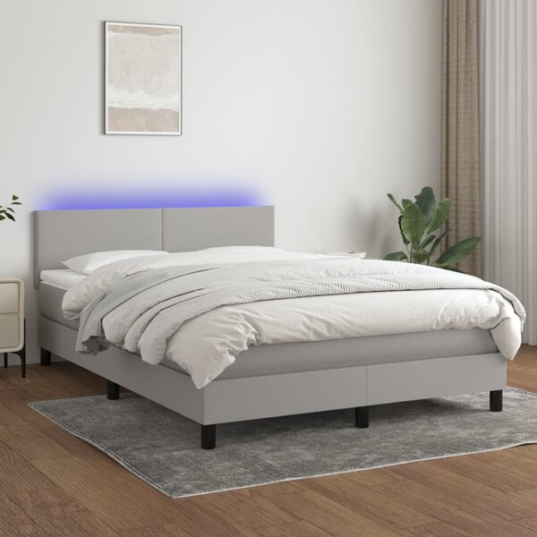 Krevet box spring s madracem LED svjetlosivi 140x200 cm tkanina - Siva / 140 x 200 cm