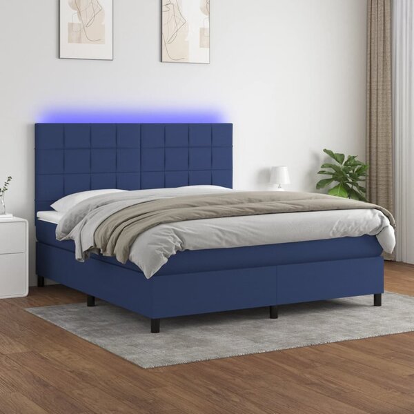 Krevet box spring s madracem LED plavi 180x200 cm od tkanine - Plava / 180 x 200 cm