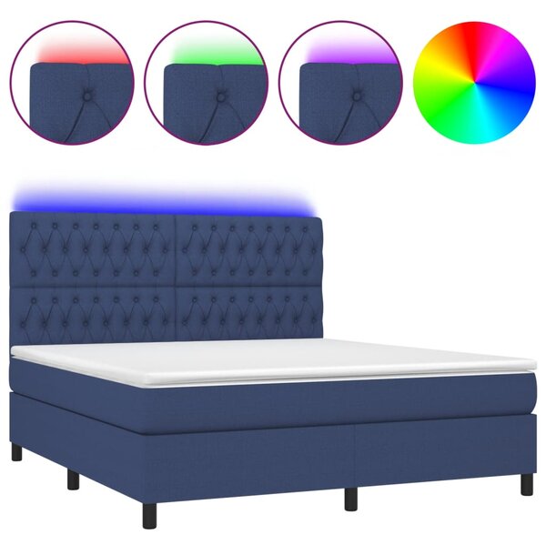 Krevet box spring s madracem LED plavi 180x200 cm od tkanine - Plava / 180 x 200 cm