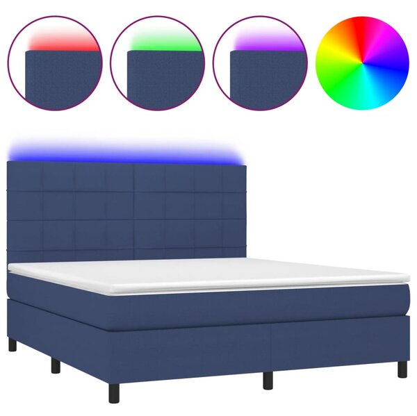 Krevet box spring s madracem LED plavi 180x200 cm od tkanine - Plava / 180 x 200 cm