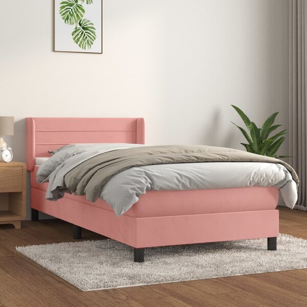 Box spring krevet s madracem ružičasti 90x200 cm baršunasti - Ružičasti / 90 x 200 cm