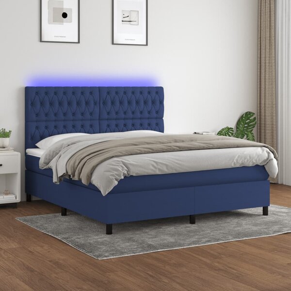 Krevet box spring s madracem LED plavi 180x200 cm od tkanine - Plava / 180 x 200 cm