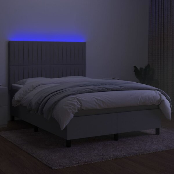 Krevet box spring s madracem LED svjetlosivi 140x200 cm tkanina - Siva / 140 x 200 cm