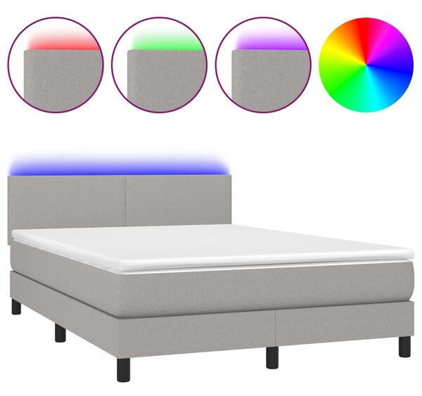 Krevet box spring s madracem LED svjetlosivi 140x200 cm tkanina - Siva / 140 x 200 cm