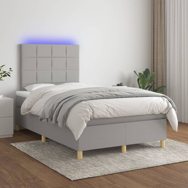 Krevet box spring s madracem LED svjetlosivi 120x200 cm tkanina - Siva / 120 x 200 cm