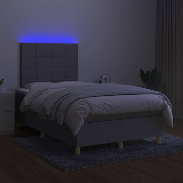 Krevet box spring s madracem LED svjetlosivi 120x200 cm tkanina - Siva / 120 x 200 cm