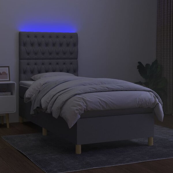 Krevet box spring s madracem LED svjetlosivi 80x200 cm tkanina - Siva / 80 x 200 cm