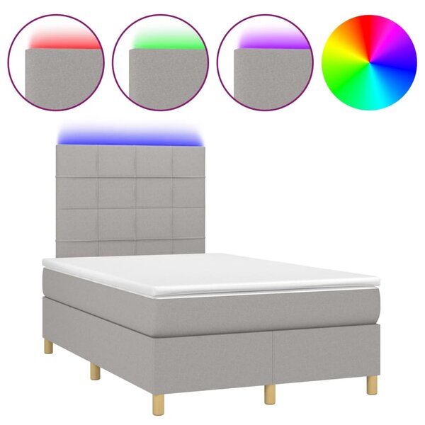 Krevet box spring s madracem LED svjetlosivi 120x200 cm tkanina - Siva / 120 x 200 cm