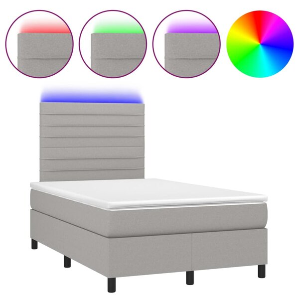 Krevet box spring s madracem LED svjetlosivi 120x200 cm tkanina - Siva / 120 x 200 cm