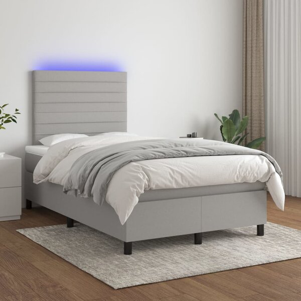 Krevet box spring s madracem LED svjetlosivi 120x200 cm tkanina - Siva / 120 x 200 cm