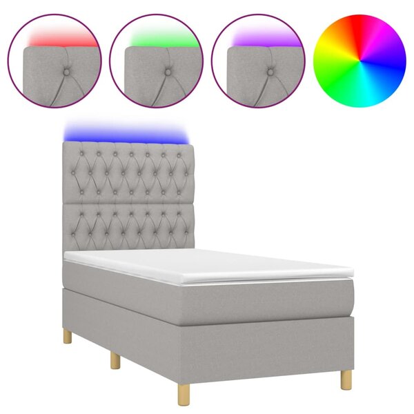 Krevet box spring s madracem LED svjetlosivi 80x200 cm tkanina - Siva / 80 x 200 cm
