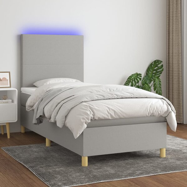 Krevet box spring s madracem LED svjetlosivi 80x200 cm tkanina - Siva / 80 x 200 cm