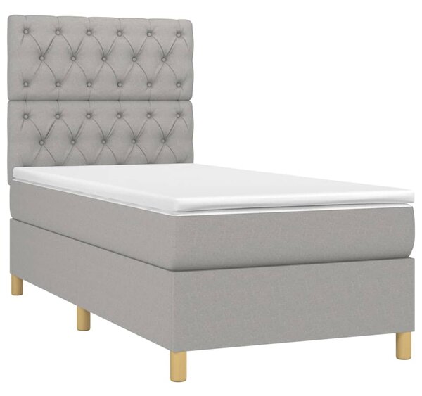 Krevet box spring s madracem LED svjetlosivi 80x200 cm tkanina - Siva / 80 x 200 cm