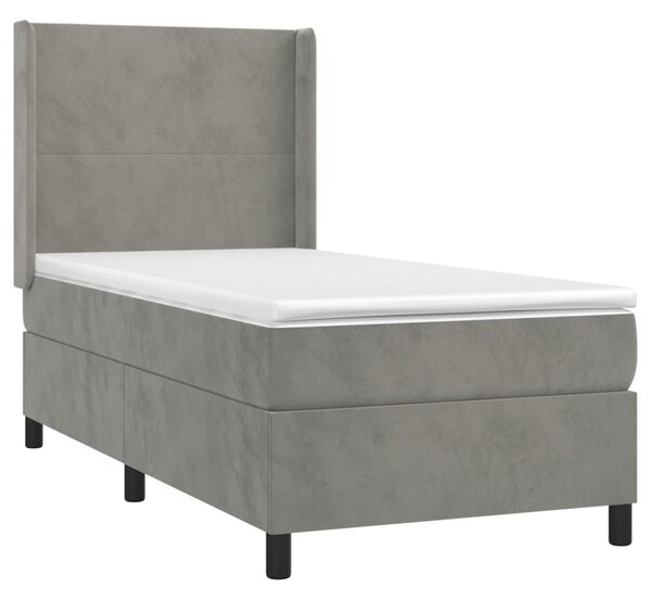 Box spring krevet s madracem svjetlosivi 100x200 cm baršunasti - Siva / 100 x 200 cm