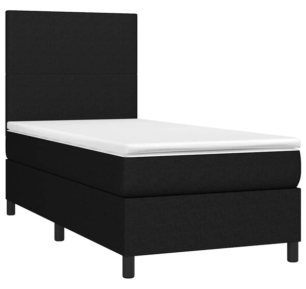 Krevet box spring s madracem LED crni 90x190 cm od tkanine - Crna / 90 x 190 cm
