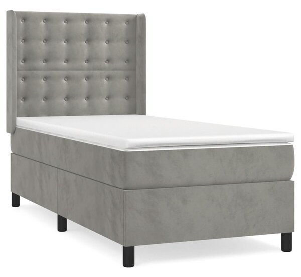 Box spring krevet s madracem svjetlosivi 100x200 cm baršunasti - Siva / 100 x 200 cm