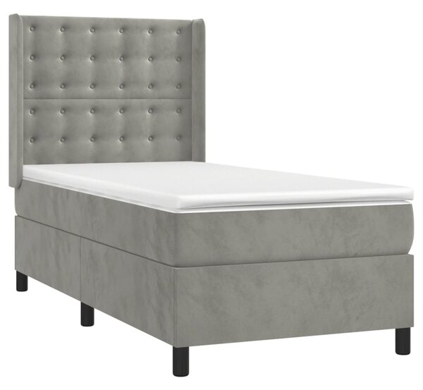Box spring krevet s madracem svjetlosivi 100x200 cm baršunasti - Siva / 100 x 200 cm
