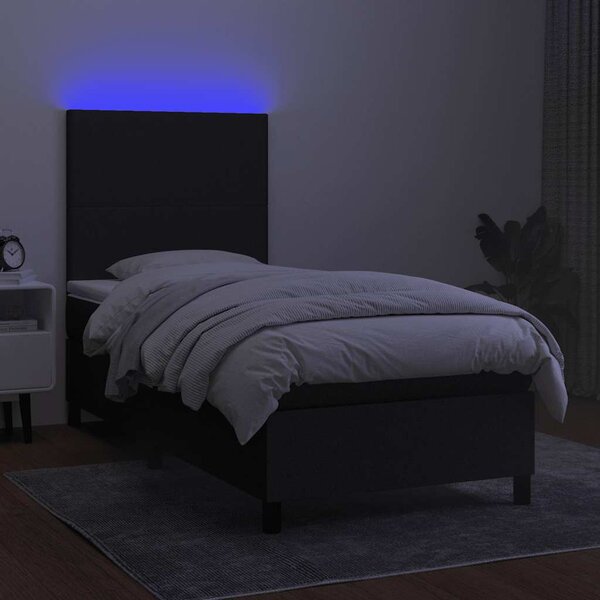 Krevet box spring s madracem LED crni 90x190 cm od tkanine - Crna / 90 x 190 cm