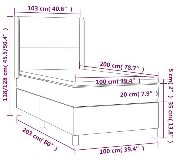 Box spring krevet s madracem svjetlosivi 100x200 cm baršunasti - Siva / 100 x 200 cm