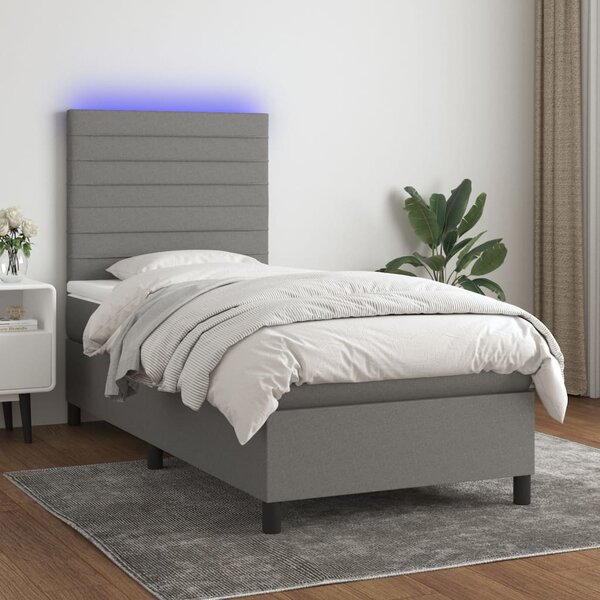 Krevet box spring s madracem LED tamnosivi 80 x 200 cm tkanina - Siva / 80 x 200 cm