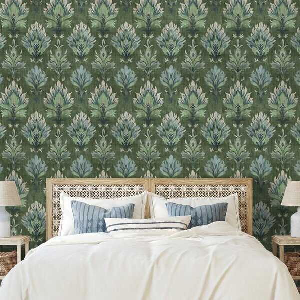 Tapeta zeleni vintage biljni ornamenti