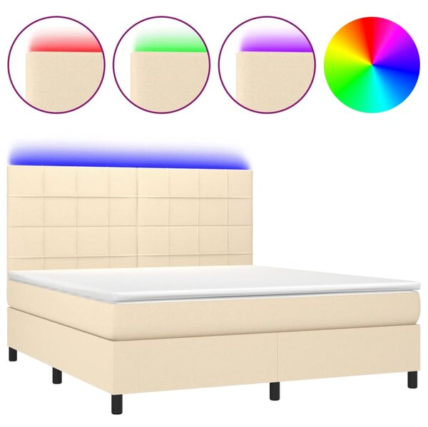 Krevet box spring s madracem LED krem 160x200 cm od tkanine - Krema / 160 x 200 cm