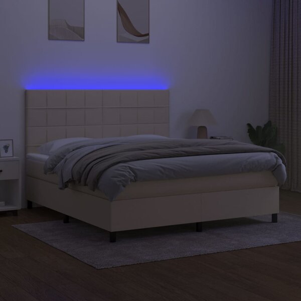 Krevet box spring s madracem LED krem 160x200 cm od tkanine - Krema / 160 x 200 cm