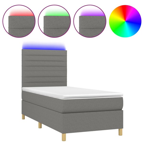Krevet box spring s madracem LED tamnosivi 80 x 200 cm tkanina - Siva / 80 x 200 cm