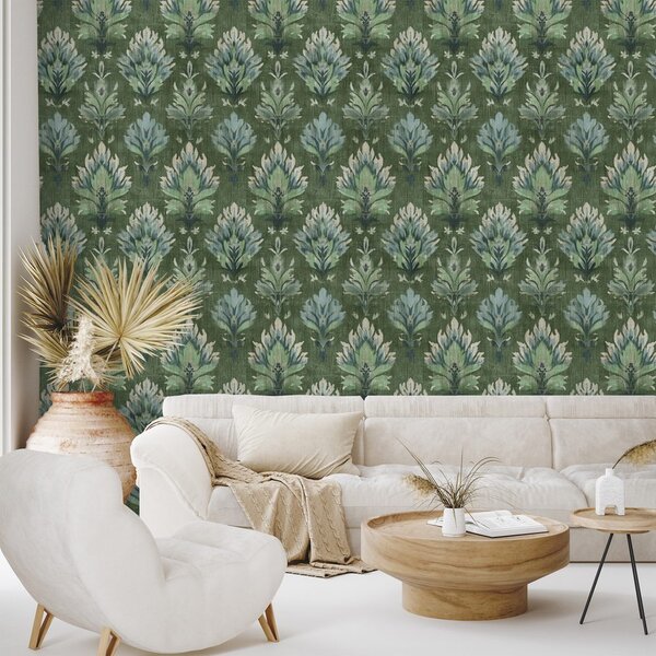 Tapeta zeleni vintage biljni ornamenti