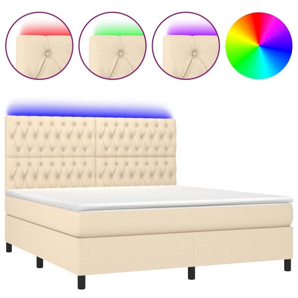 Krevet box spring s madracem LED krem 160x200 cm od tkanine - Krema / 160 x 200 cm