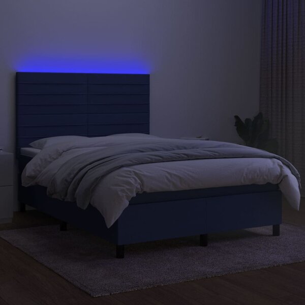 Krevet box spring s madracem LED plavi 140x190 cm od tkanine - Plava / 140 x 190 cm