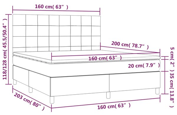 Krevet box spring s madracem LED krem 160x200 cm od tkanine - Krema / 160 x 200 cm
